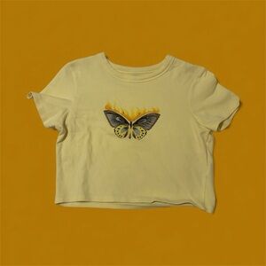 Cotton On Yellow Kids T-Shirt with Butterfly Design